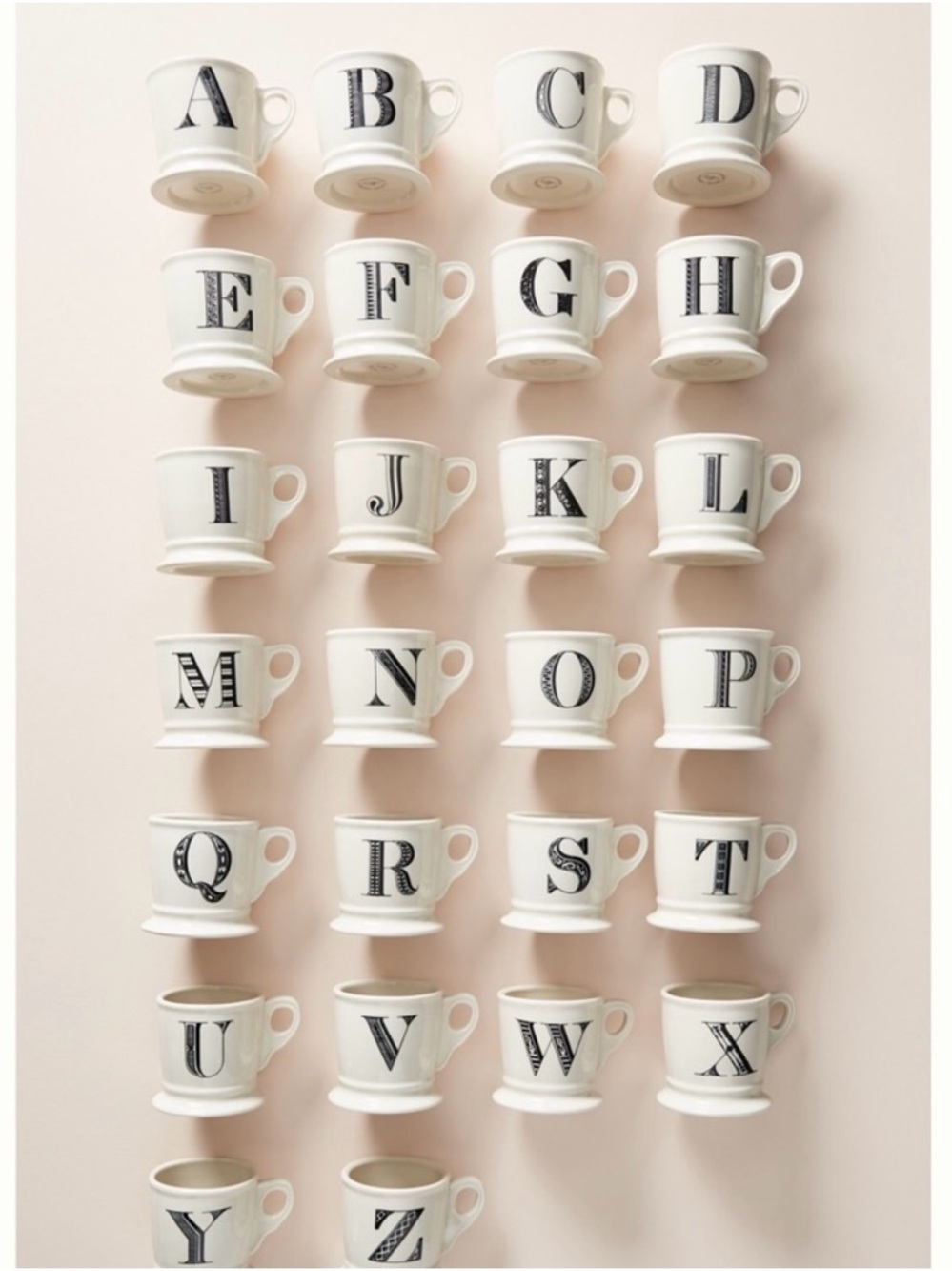 Anthropologie W Cream Ceramic Monogram Mug with Black Vintage Lettering Initial - Picture 2 of 9